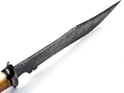 Miniatura 3 de Nooraki BK-40 Cuchillo de Caza de Acero Damasceno Hecho a Mano de 15 Pulgadas - Hermoso Mango de Madera de Palisandro, Hueso y Cuerno de Toro