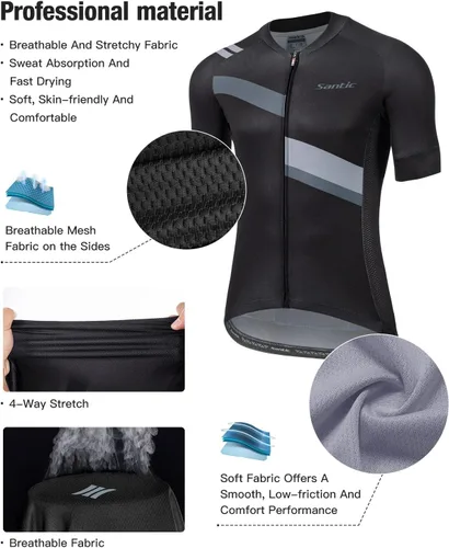 Miniatura 2 de Santic Camiseta de ciclismo para hombre, manga corta, camiseta de ciclismo de carretera, con cremallera completa, UPF 50+, MTB con bolsillos