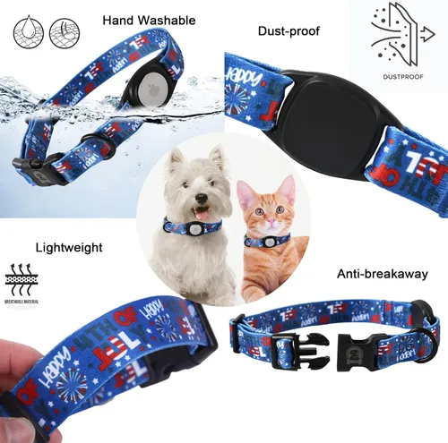 Miniatura 4 de Collar de perro para el 4 de julio, soporte para Airtag de Apple, collares de perro rojos, blancos y azules para perros pequeños, medianos y grandes