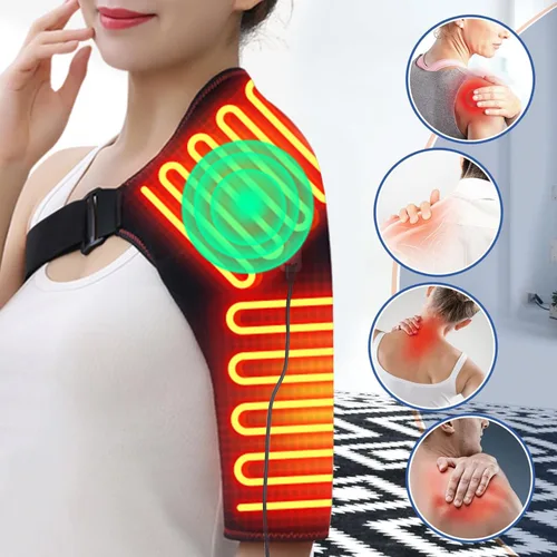 Miniatura 2 de Soporte de hombro calentado con masajeador, almohadilla térmica eléctrica portátil para dolor de hombros y masaje muscular superior del brazo