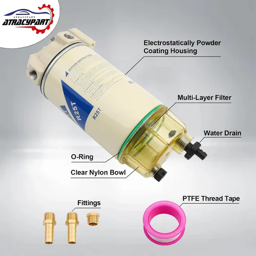 Miniatura 5 de Conjunto separador de agua con filtro de combustible R25T │Compatible con motores diesel de la serie 245R de 10 micrones con accesorios │Reemplaza#