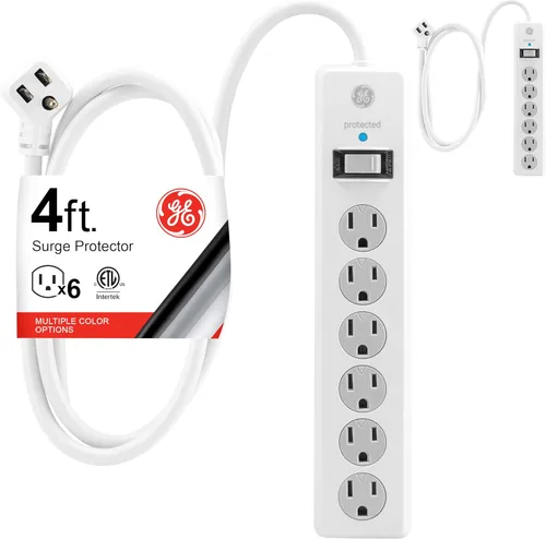 Miniatura 18 de GE - Barra multicontacto con protector de sobretensión, cable de extensión de 2.4 m, 6 tomas, 800 joules, clavija plana, cubiertas de seguridad