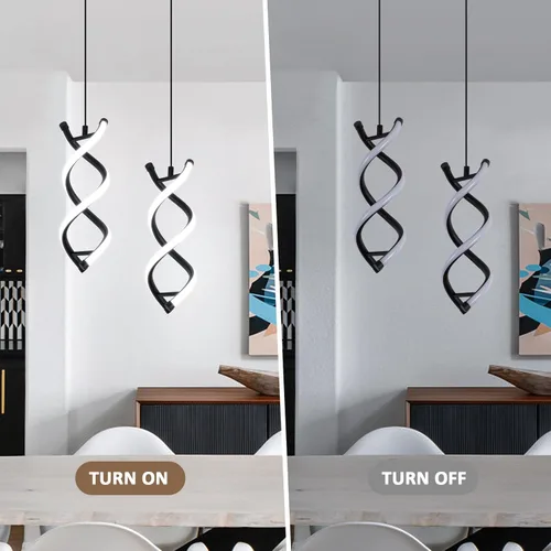 Miniatura 6 de CANEOE Lámpara colgante LED en espiral, lámpara colgante LED integrada moderna de 15W 6000K, altura ajustable, lámpara de techo negra para isla