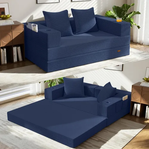 Miniatura 22 de COMAX Sofá cama futón, sofá cama convertible 4 en 1, sofás deshuesados para sala de estar, sofá biplaza plegable pequeño plegable que ahorra Gris