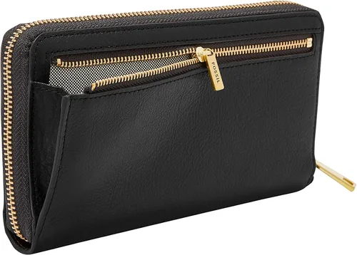 Miniatura 6 de Fossil Liza - Cartera de cuero con cremallera alrededor para mujer con correa retráctil para la muñeca, Negro