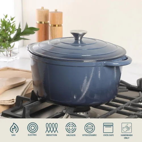 Miniatura 4 de Gibson Home Addlestone - Olla holandesa de hierro fundido esmaltado de 7 cuartos de galón con tapa, redonda, apta para horno hasta 500 °F, ideal