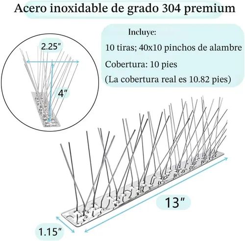 Miniatura 4 de PANGCH Púas de pájaro, púas de acero inoxidable para pájaros, picos de metal para pájaros, picos de valla fáciles de instalar, 10 tiras de cobertura