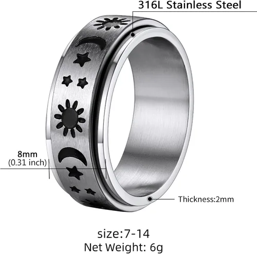 Miniatura 33 de Supcare Anillo giratorio para hombre y mujer, diseño nórdico/celta/luna, estrella, anillo giratorio con nombre personalizado, regalos para Navidad