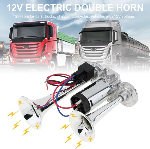 Miniatura 4 de Bocina de aire de 12V para camión, kit de bocina eléctrica súper fuerte de 600DB con doble trompeta y compresor para coches, camiones, trenes