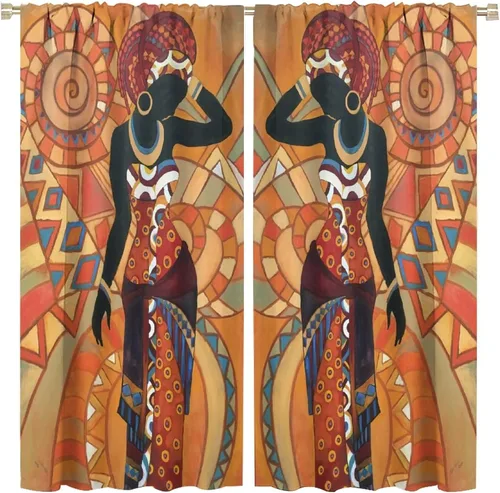 Miniatura 25 de Cortina de mujer africana, con estampado étnico tribal y étnico, reducción de ruido, para dormitorio, sala de estar, cortinas con aislamiento