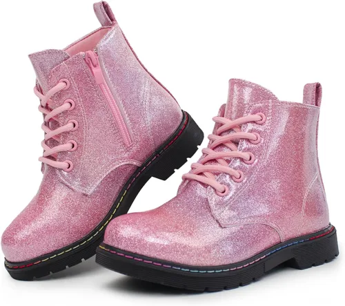 Hawkwell Botas de trabajo de combate de patente para niñas y niños con cremallera lateral (niños pequeñosniños grandesjóvenes), 0 Toddler