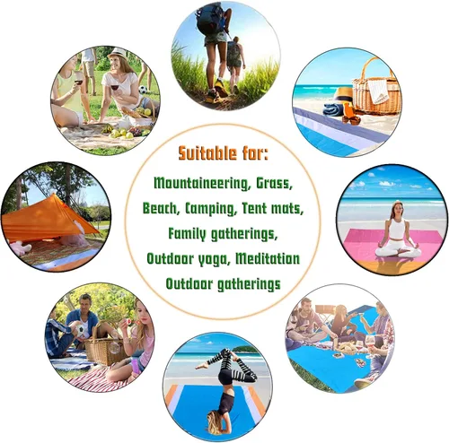 Miniatura 2 de Manta de playa impermeable a prueba de arena para viajes, camping, senderismo, picnic, festivales de música, azul/gris, 79 x 55 pulgadas, hecha