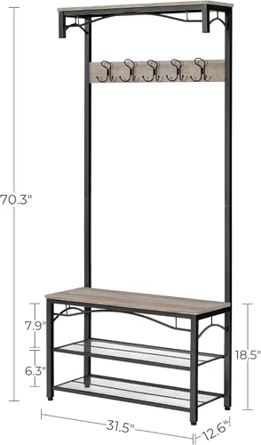Miniatura 7 de VASAGLE - Banco para zapatos, estante de almacenamiento de 3 niveles para entrada, pasillo, sala de estar, muebles de acento industrial con marco