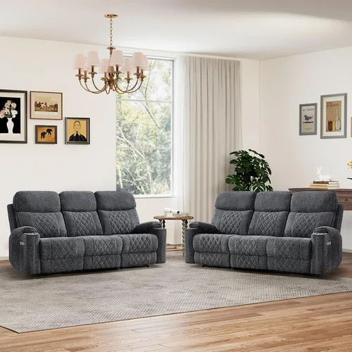 Miniatura 12 de HAOMARKETS Silla reclinable eléctrica para adultos con puerto USB, sofás reclinables eléctricos de tela suave con portavasos de metal, sillas