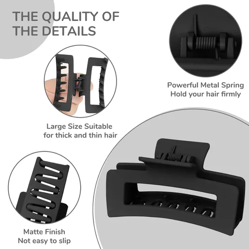 Miniatura 3 de Paquete de 12 pinzas negras para el cabello para mujer, pinzas medianas para cabello fino y grueso, clips de plátano mate de sujeción fuerte