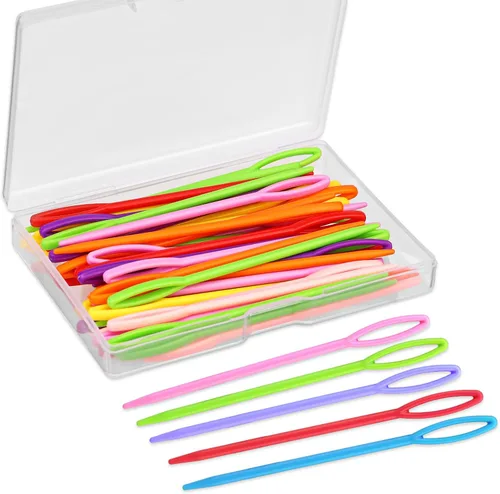 LUNARM 50 agujas de plástico para hilo, 9cm/3.54 pulgadas ojo grande, agujas de coser de hilo de plástico para lienzo, manualidades, bordado,