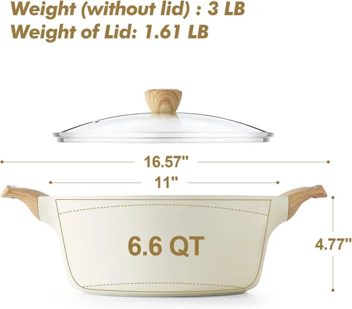 Miniatura 6 de SENSARTE Olla de Cocina de Cerámica Antiadherente con Tapa, Olla de Sopa de 2.6/4.5/6.6/8.5 QT, Olla para Guisos y Pasta Saludable, Olla Grande