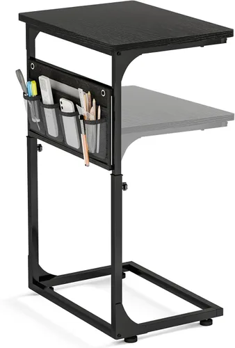 Fixwal Mesa Auxiliar en Forma de C de Altura Ajustable Mesa Final para Sofá Mesa de Sofá Pequeña Bandeja de TV con Bolsa de Almacenamiento para Sala