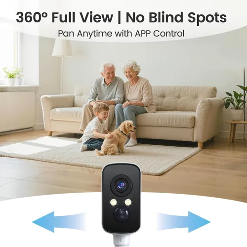 Miniatura 3 de Cámara de seguridad inalámbrica para exteriores con vista 360°, sin suscripción, almacenamiento en la nube/SD gratuito de 7 días, panorámica, Blanco