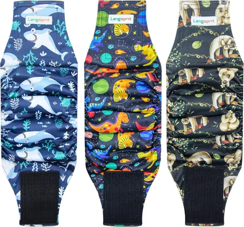 Miniatura 13 de Langsprit Bandas para el vientre masculino para perros (paquete de 3) – Envolturas para perros de alta absorción lavables – Pañales reutilizables