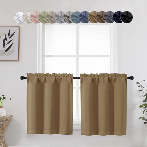 Miniatura 43 de Aqua Cafe - Juego de 2 paneles de cortinas opacas de 24 pulgadas de largo, con aislamiento térmico suave y sólido, para ventanas de baño, sótano