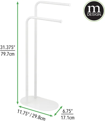Miniatura 6 de mDesign Toallero alto independiente de acero inoxidable – 2 niveles minimalistas soportes de pedestal para cocina y baño – Estantes para baño