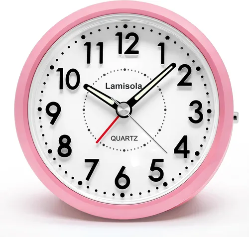 Miniatura 14 de Lamisola Reloj de escritorio pequeño, funciona con pilas, reloj despertador analógico compacto para dormitorio, oficina en casa, baño, cocina