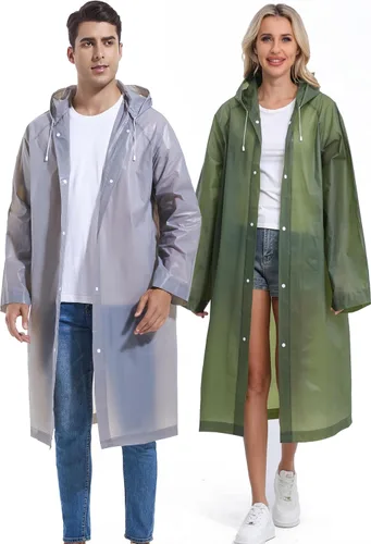 Miniatura 12 de 2 piezas de ponchos de lluvia reutilizables para adultos, abrigos de lluvia para adultos, chaquetas de lluvia, impermeables para hombres y mujeres