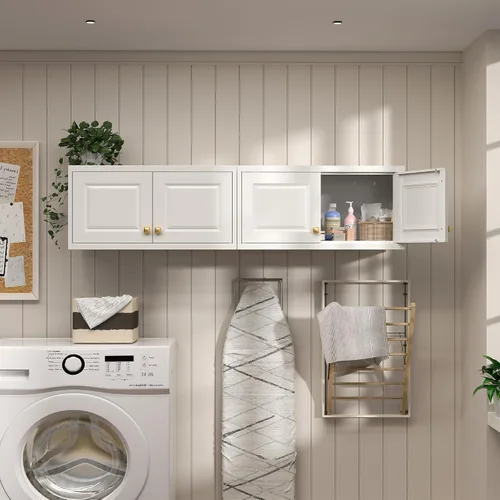 Miniatura 4 de Armario de almacenamiento de metal con puertas, gabinetes de almacenamiento de cocina pequeños, gabinete de pared blanco, gabinete de oficina