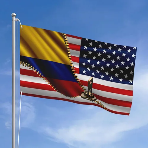 Bandera de Estados Unidos y Colombia Colombiana Banderas para exteriores de 3 x 5 pies, tres capas de tela de costura de doble cara, impresión de 3