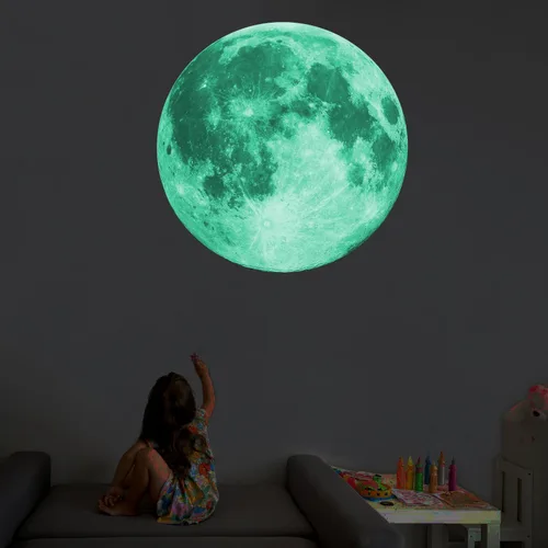 Miniatura 7 de Quanhaigou Calcomanías de luna que brillan en la oscuridad para pared o techo – Calcomanías de pared de luna grande luminosas verdes decoración