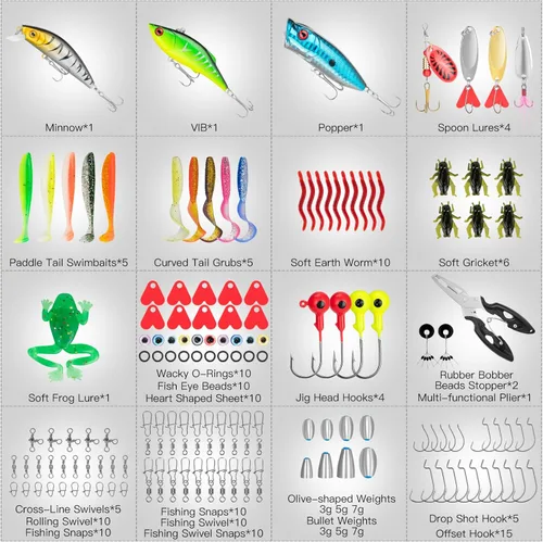 Miniatura 2 de WITOROR Fishing Lures, Tackle Box with Tackle Included, Crankbaits, Spoon, Hooks, Weights & Other Accessories, Fishing Bait Lure Gear Kit Gifts for