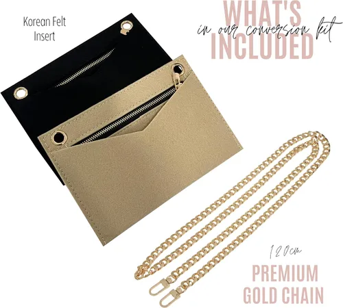 Miniatura 8 de Conversion Kit compatible with Monogram Clutch, Insert with 120cm - 47" inches Premium Gold Chain, Wristlet Insert Wallet on Chain (Lime)