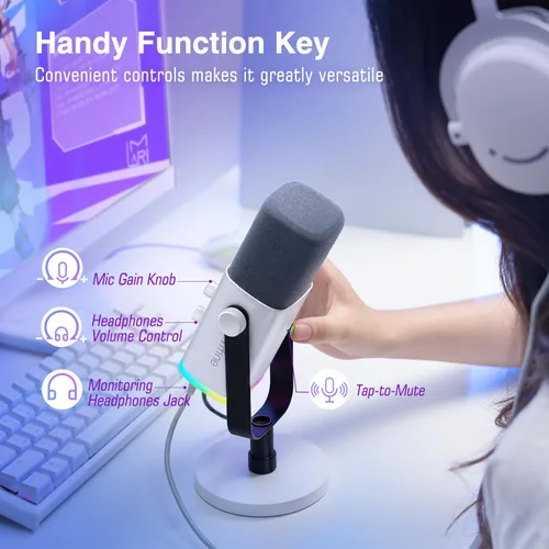 Miniatura 5 de FIFINE XLR/USB Micrófono para juegos de Gaming para transmisiones y podcasting, micrófono RGB para PC, con perilla de ganancia, botón de silencio