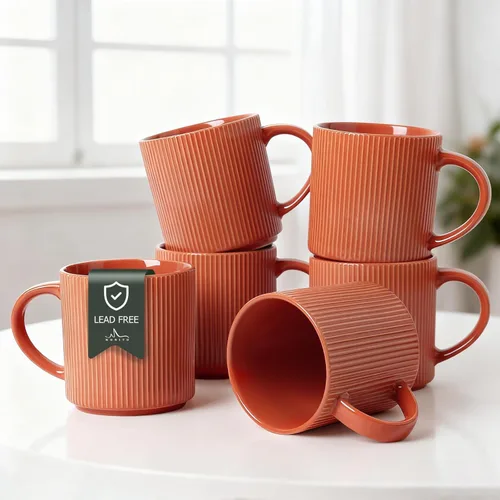 Miniatura 19 de MONITO Juego de 6 Tazas de Café de 16 Oz, Juego de Tazas de Café de Cerámica Rústica con Mango Grande, Vintage, Tazas de Café de Gres Rayadas