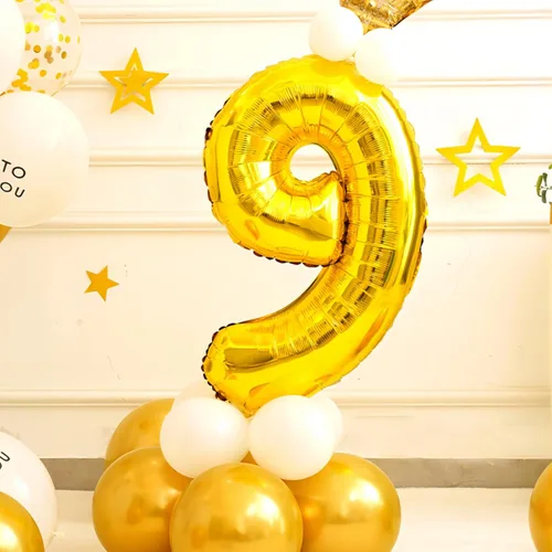 Miniatura 3 de Globos dorados de 40 pulgadas, globos de aluminio de Mylar con helio para cumpleaños, globo de número 9 para decoraciones de cumpleaños de 9 años