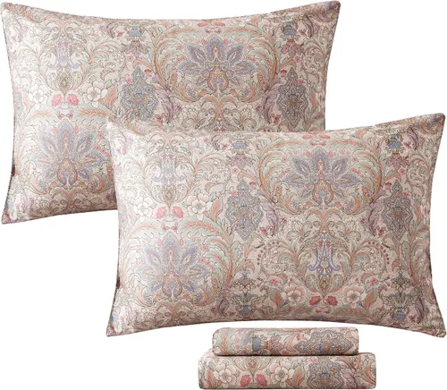Miniatura 19 de FADFAY Juego de sábanas de cama vintage con diseño floral rosa tamaño King, 100% algodón premium, diseño floral shabby chic desgastado y elegante