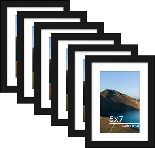 PEALSN - Juego de 6 portarretratos de 5 x 7 pulgadas para fotos de 4 x 6 pulgadas con paspartú/5 x 7 pulgadas sin paspartú, para montaje en Negro