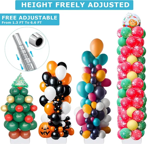 Miniatura 2 de Juego de 2 soportes de columna de globos para piso, kit de soporte de torre de globos actualizado 2025 con base pesada, soporte de globo de metal