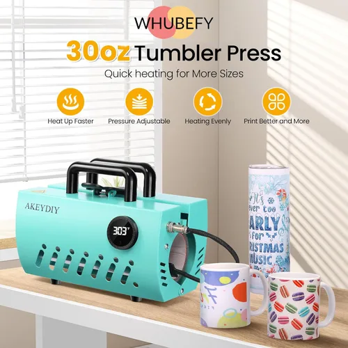 Miniatura 2 de WHUBEFY Prensa de calor para vasos, máquina de calor para sublimación, máquina de prensa de vasos de 20 y 30 onzas, vasos rectos delgados