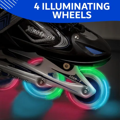 Miniatura 5 de Xino Sports Patines en línea para niños y niñas – Patines ajustables con ruedas iluminadas LED – Patines juveniles para interiores y exteriores Azul