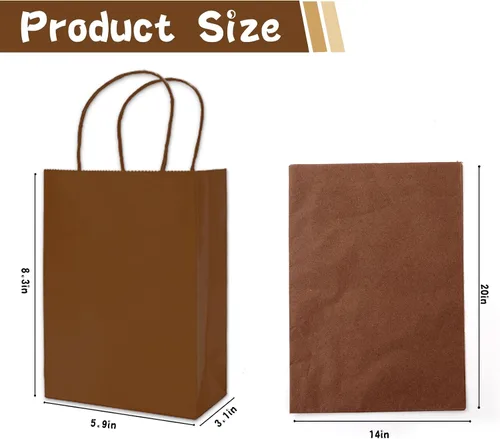 Miniatura 2 de Whaline 24 bolsas de regalo de papel marrón con asas, bolsas de compras de comestibles con 30 hojas de papel de seda de envoltura para vacaciones
