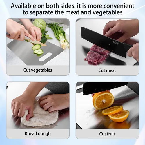 Miniatura 3 de Tabla de cortar 304 de acero inoxidable de grado alimenticio para cocina para cortar carne, frutas, verduras, exteriores o interiores