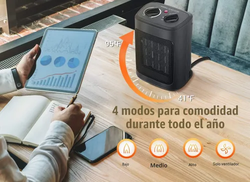 Miniatura 2 de Calentador de espacio, calentadores eléctricos portátiles de 1500 W para interiores con termostato, pequeño calentador de habitación de cerámica