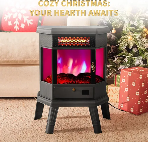 Miniatura 3 de RealSmart Calentador eléctrico de chimenea de 22 pulgadas, estufa de chimenea independiente de cuarzo infrarrojo para uso en interiores con control