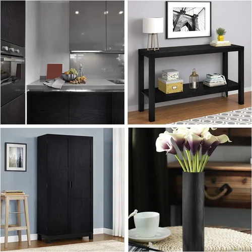 Miniatura 7 de Papel tapiz negro autoadhesivo de madera para despegar y pegar, papel adhesivo negro para encimera, muebles, pared de cocina, impermeable