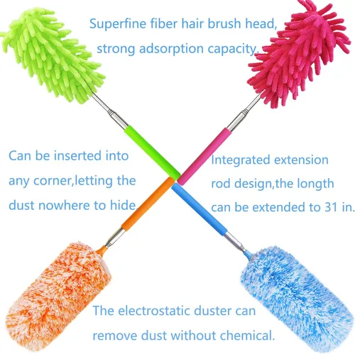 Miniatura 7 de 4 piezas Plumeros de Pluma de Microfibra Extensibles y Lavables, Alcance de 13" a 30", Herramienta de Limpieza de Microfibra, Plumeros Pequeños