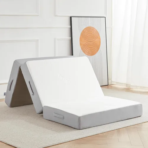 Miniatura 9 de Lazyzizi Colchón plegable, de espuma viscoelástica de 4 pulgadas, triple pliegue con funda de tela de fibra de bambú transpirable, colchón plegable