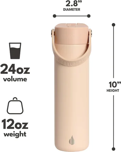 Miniatura 2 de Elemental Botella de agua aislada de 24 onzas con popote, botellas de agua con núcleo de acero inoxidable 100% a prueba de fugas para viajes, Beige