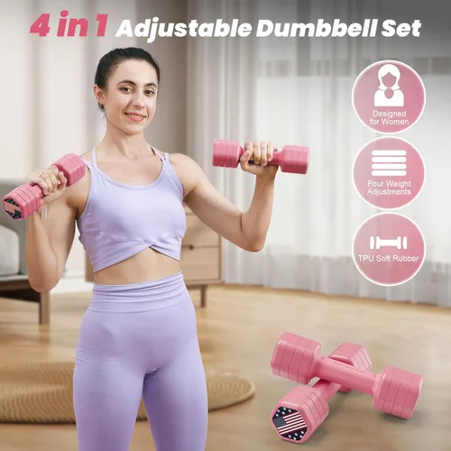 Miniatura 2 de Zempox Adjustable Dumbbell Set of 2, 4 in 1 Hand Weights for Women at Home, 5 lb Weights Dumbbells set of 2, Each 2lb 3lb 4lb 5lb with TPU Soft
